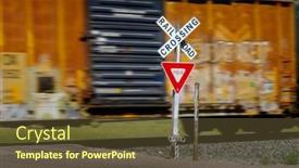  Presentation with railroad crossing railroad crossing sign - Presentation consisting of railroad-crossing-sign-with-rail background and a tawny brown colored foreground