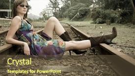  Presentation with railway tracks - Audience pleasing presentation design consisting of railroad free - pretty brunette on railway tracks backdrop and a tawny brown colored foreground