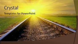  Presentation with railway - Slides featuring railroad free - railway to sunset background and a yellow colored foreground