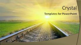 Presentation with railway - Presentation theme featuring railroad free - railway to sunset background and a yellow colored foreground