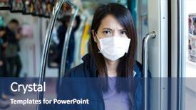  Presentation with face mask - Colorful slide set enhanced with railroad free - woman wearing face mask backdrop and a ocean colored foreground