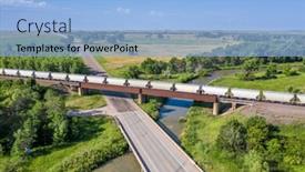  Presentation with railroad - Audience pleasing PPT theme consisting of railroad highway and river crossing in nebraska sandhills - aerial view with a freight train backdrop and a light blue colored foreground