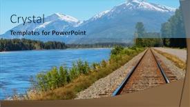  Presentation with railroad - Presentation theme having railroad-in-the-canadian-mountains background and a light blue colored foreground