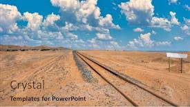  Presentation with railroad - Presentation theme having railroad-in-the-sand-building background and a coral colored foreground
