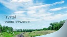  Presentation with railroad - Slide deck with railroad-to-green-horizon background and a sky blue colored foreground
