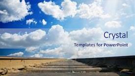  Presentation with railroad - Slide deck with railroad to horizon under cloudy sky with sun background and a sky blue colored foreground