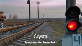  Presentation with stop light - Theme having railroad track and stop light background and a dark gray colored foreground
