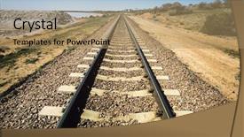  Presentation with railroad - PPT theme with railroad track in non-urban landscape background and a coral colored foreground
