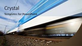  Presentation with train bridge - Presentation having railroad tracks - fast train passing background and a light blue colored foreground