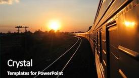  Presentation with train - Audience pleasing slide set consisting of railroad tracks - fast train turn backdrop and a black colored foreground