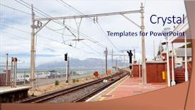  Presentation with cape town south africa - Audience pleasing PPT theme consisting of railroad tracks - muizenberg railway station cape town backdrop and a sky blue colored foreground
