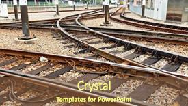  Presentation with vintage steam powered railway train - PPT theme with railroad tracks - railway background and a tawny brown colored foreground