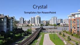  Presentation with building electrical services - PPT theme with railroad tracks - train merge place with building background and a light blue colored foreground