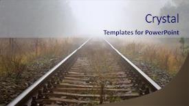  Presentation with foggy - PPT theme featuring railroad tracks - train rails in foggy weather background and a sky blue colored foreground