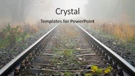  Presentation with poland - Beautiful presentation theme featuring railroad tracks - train rails in foggy weather backdrop and a light gray colored foreground