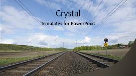  Presentation with tracks - Cool new presentation theme with railroad-tracks leading into horizon dramatic sky and clouds backdrop and a light blue colored foreground