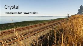  Presentation with tracks - Amazing presentation theme having railroad tracks next to the sea backdrop and a light blue colored foreground