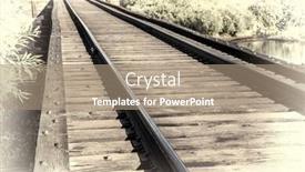  Presentation with tracks - Slide set featuring railroad tracks on a trestle crossing a river - travel concept retro hand tinted opalotype processing background and a coral colored foreground