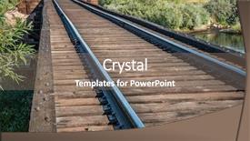  Presentation with tracks - Cool new slide deck with railroad tracks on trestle crossing backdrop and a coral colored foreground