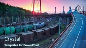  Presentation with freight transportation - Slide deck with railroad-transportation-freight-cars background and a ocean colored foreground