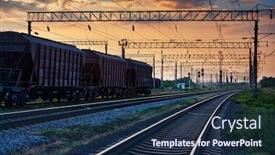  Presentation with rail - Theme featuring railway-and-rail-cars background and a navy blue colored foreground