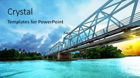  Presentation with railway - Beautiful presentation theme featuring railway bridge over the river backdrop and a light blue colored foreground