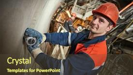  Presentation with builder - Audience pleasing PPT layouts consisting of railway builder at tunnel construction backdrop and a tawny brown colored foreground