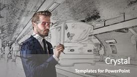  Presentation with engineering engineer or safety officer - Beautiful presentation design featuring railway engineering - engineer at work backdrop and a gray colored foreground