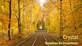  Presentation with rail - Slide deck with railway in autumn forest background and a tawny brown colored foreground