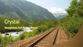  Presentation with train railway - Presentation theme featuring railway in the mountains background and a tawny brown colored foreground