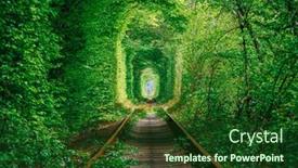  Presentation with tunnel - PPT theme with railway-in-the-spring-forest background and a forest green colored foreground