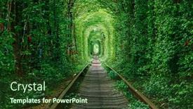  Presentation with railroad - Colorful slides enhanced with railway-in-the-spring-forest backdrop and a tawny brown colored foreground