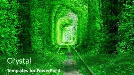  Presentation with forest beautiful spring nature - Theme having railway-in-the-spring-forest background and a forest green colored foreground