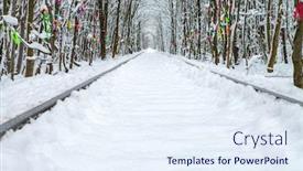  Presentation with winter forest - Presentation theme featuring railway-in-the-winter-forest background and a sky blue colored foreground