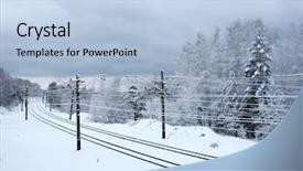  Presentation with railroad - PPT theme enhanced with railway lines - railroad in winter background and a  colored foreground