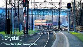  Presentation with rail track - Slide deck consisting of railway lines - train engine and rail track background and a  colored foreground