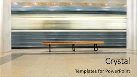  Presentation with train railway - PPT layouts with railway station - bench on the platform background and a coral colored foreground