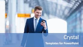  Presentation with railway - Slides with railway station - young businessman with phone background and a teal colored foreground