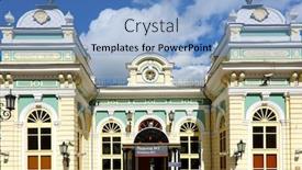  Presentation with railway - Cool new presentation design with railway-station-of-irkutsk-russia backdrop and a light blue colored foreground