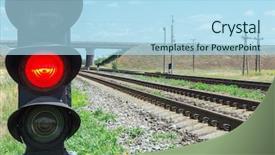  Presentation with railroad - PPT theme enhanced with railway track - red semaphore near railroad background and a light blue colored foreground