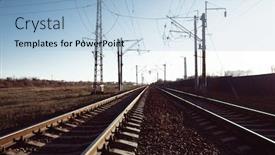  Presentation with industrial zone - Presentation theme featuring railway-tracks-and-electric-lines background and a light blue colored foreground