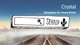  Presentation with railway tracks - PPT theme having railway tracks leading to city on the horizon against railway tracks leading to city on the horizon background and a ocean colored foreground