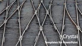  Presentation with railway - Beautiful slides featuring spiky piece of icrystal ce with abstract cracks inside fallen icicle bellow waterfall stony and messy stream bank backdrop and a gray colored foreground