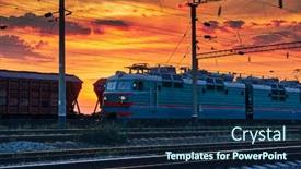  Presentation with train railway - Presentation consisting of railway-train-and-rail-cars background and a navy blue colored foreground