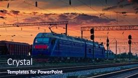  Presentation with train railway - Cool new presentation design with railway-train-and-rail-cars backdrop and a navy blue colored foreground