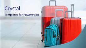  Presentation with tile - Amazing presentation theme having railway travel - different suitcases on tile floor backdrop and a sky blue colored foreground
