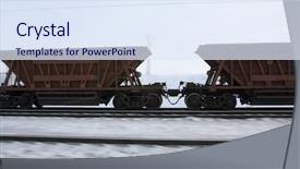  Presentation with trucks - Beautiful presentation theme featuring railway trucks rush on rails backdrop and a sky blue colored foreground