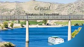  Presentation with cruise ship - Theme consisting of railway viaduct and cruise ship in pocinho douro valley portugal background and a mint green colored foreground
