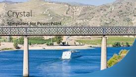  Presentation with cruise ship - Slide deck consisting of railway viaduct and cruise ship in pocinho douro valley portugal background and a light gray colored foreground