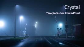  Presentation with foggy - Beautiful PPT layouts featuring railways-crossing-at-foggy backdrop and a navy blue colored foreground